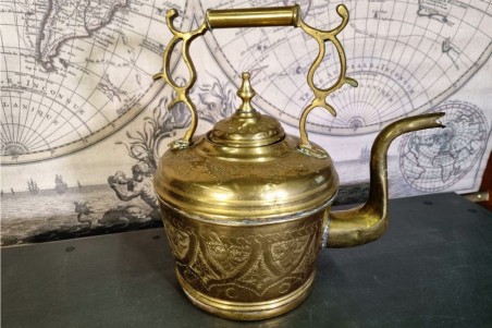 brocante, chiner, vintage, vieilli, ancien, théière laiton grand modèle