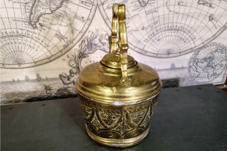 brocante, chiner, vintage, vieilli, ancien, théière laiton grand modèle