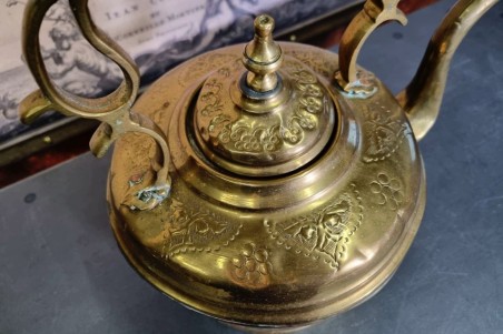 brocante, chiner, vintage, vieilli, ancien, théière laiton grand modèle