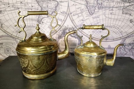 brocante, chiner, vintage, vieilli, ancien, théière laiton grand modèle