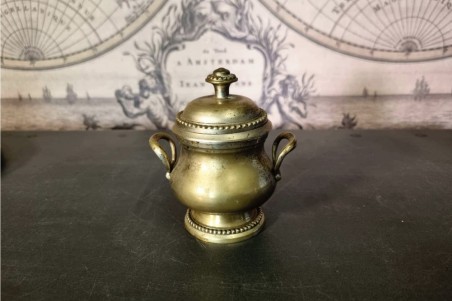 brocante, chiner, vintage, vieilli, ancien, service à thé en laiton set de 4 pièces, plateau, théière, pot à sucre, pot à lait