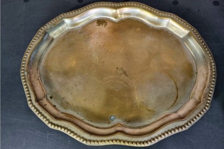 brocante, chiner, vintage, vieilli, ancien, service à thé en laiton set de 4 pièces, plateau, théière, pot à sucre, pot à lait