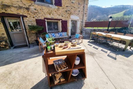 Desserte de jardin acier corten roulettes rangement planche à découper qualité artisanale décoration urbaine style industriel