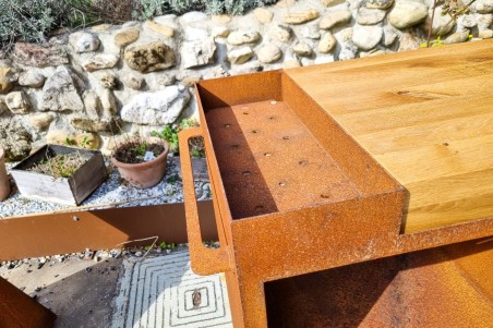 Desserte de jardin acier corten roulettes rangement planche à découper qualité artisanale décoration urbaine style industriel