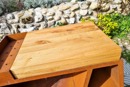 Desserte de jardin acier corten roulettes rangement planche à découper qualité artisanale décoration urbaine style industriel