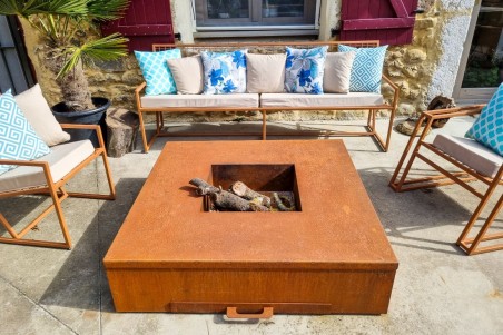 Coussin fleur bleue extérieur déperlant pour le jardin