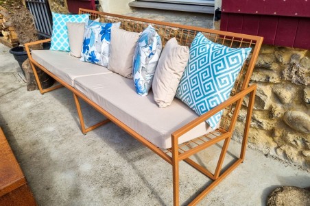 Coussin fleur bleue extérieur déperlant pour le jardin