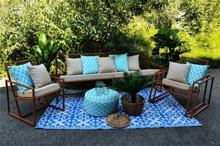 pouf extérieur gonflable rond, tissu déparlant, couleur vert d'eau, forme géométrique