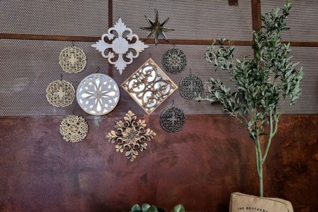 rosaces bleues dorées verts décoration murale à accrocher au mur style antique set de 3 déco petit espace