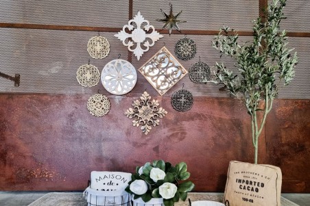 rosaces bleues dorées verts décoration murale à accrocher au mur style antique set de 3 déco petit espace