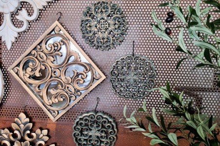 rosaces bleues dorées verts décoration murale à accrocher au mur style antique set de 3 déco petit espace