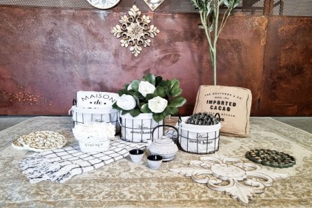 lot de 3 paniers, métal tissu noir et blanc panier de rangement, home sweet home panier grillage set de paniers