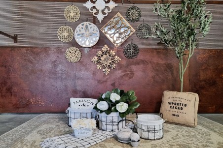 lot de 3 paniers, métal tissu noir et blanc panier de rangement, home sweet home panier grillage set de paniers