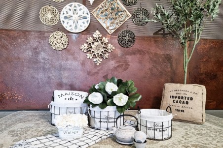 lot de 3 paniers, métal tissu noir et blanc panier de rangement, home sweet home panier grillage set de paniers