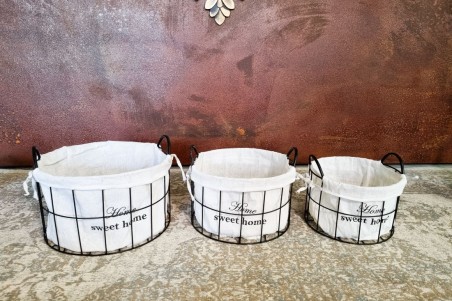 lot de 3 paniers, métal tissu noir et blanc panier de rangement, home sweet home panier grillage set de paniers