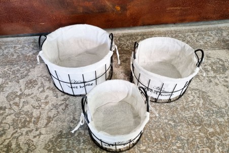 lot de 3 paniers, métal tissu noir et blanc panier de rangement, home sweet home panier grillage set de paniers