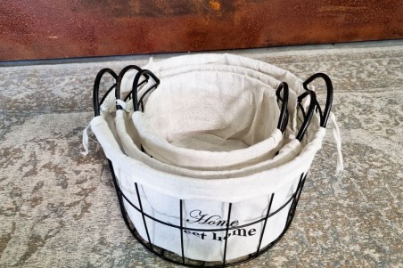 lot de 3 paniers, métal tissu noir et blanc panier de rangement, home sweet home panier grillage set de paniers
