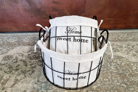 lot de 3 paniers, métal tissu noir et blanc panier de rangement, home sweet home panier grillage set de paniers