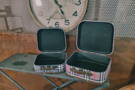 valisette carreaux , set de 2 petit modèle et grand modèle rouge et bleu décoration vintage style indus