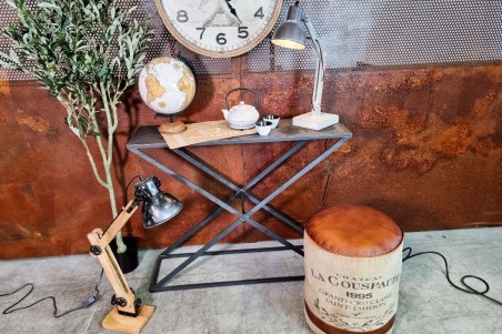 lampe industrielle , bois cérusé et métal, projecteur orientable, décoration vintage, style indus