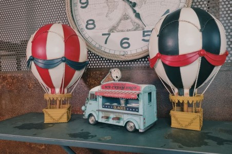 montgolfière vintage noir, cirque, décoration de chambre enfant de salle de jeux style rétro