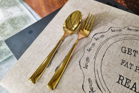 Xideman® couverts de table 24 pieces martelées argenté or avec couteau