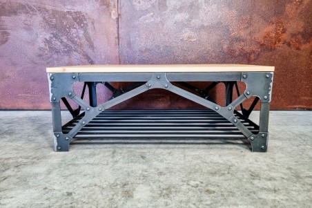 Table basse métal et bois, style industriel, décoration loft, design architecture, steampunk