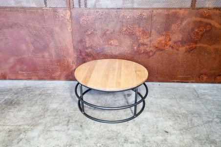 table basse ronde métal de qualité artisanale haut de gamme luxe plateau bois de chêne ou bois de hêtre
