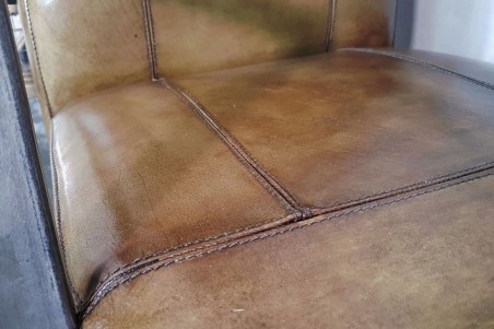 Fauteuil cuir vert olive vintage design métal  style indus déco loft