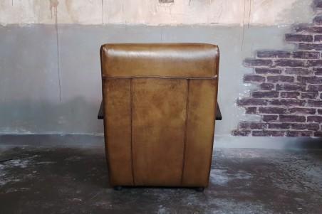 Fauteuil cuir vert olive vintage design métal  style indus déco loft