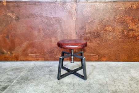 Tabouret en cuir tabac pour table à manger style industriel décoration vintage design steam punk