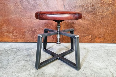 Tabouret en cuir tabac pour table à manger style industriel décoration vintage design steam punk