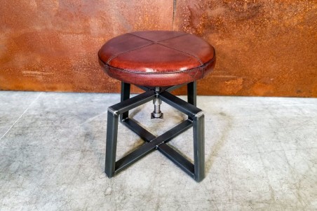 Tabouret en cuir tabac pour table à manger style industriel décoration vintage design steam punk