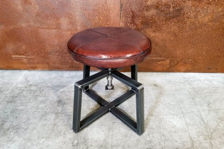Tabouret en cuir tabac pour table à manger style industriel décoration vintage design steam punk