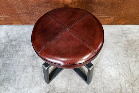 Tabouret en cuir tabac pour table à manger style industriel décoration vintage design steam punk