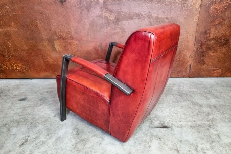 Fauteuil cuir rouge cognac vintage design métal  style indus déco loft