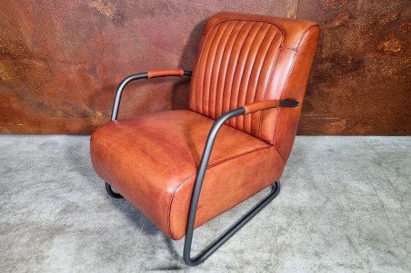 Fauteuil vintage en cuir cognac design voiture ancienne