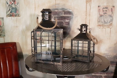 Lanternes métal grillage, effet vieilli - lot de 2