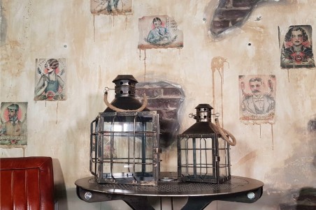 Lanternes métal grillage, effet vieilli - lot de 2