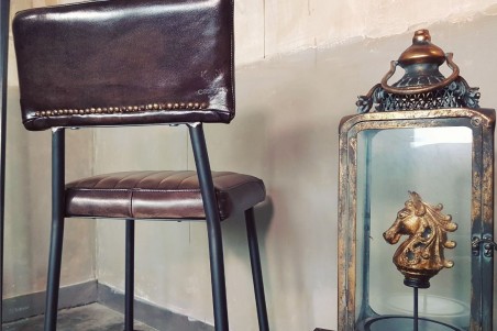 Cloche en verre avec socle en bois pour cheval d'or