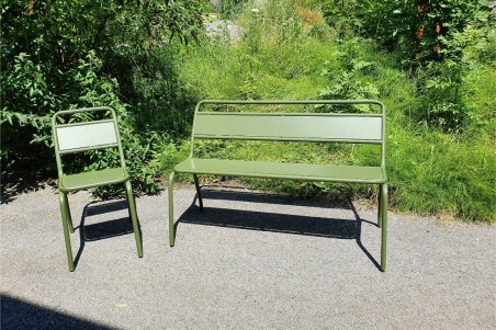 banc kaki, extérieur, jardin, style écoliers, acier thermolaqué