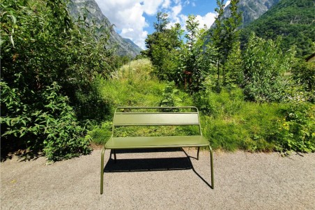 banc kaki, extérieur, jardin, style écoliers, acier thermolaqué