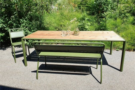 banc kaki, extérieur, jardin, style écoliers, acier thermolaqué