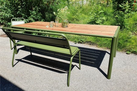 banc kaki, extérieur, jardin, style écoliers, acier thermolaqué