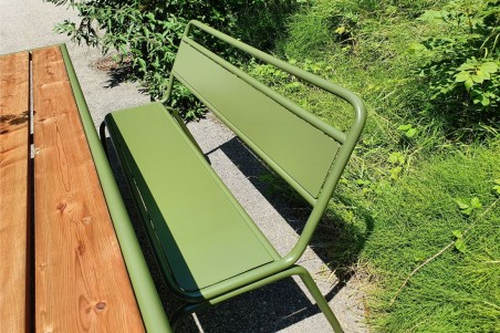 banc kaki, extérieur, jardin, style écoliers, acier thermolaqué