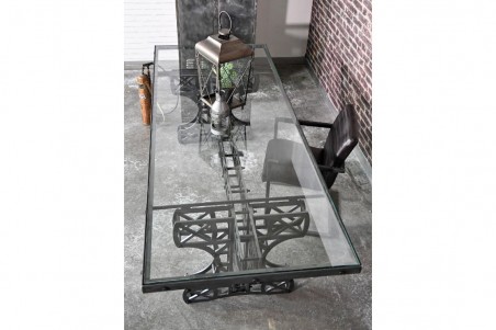 Table style Eiffel acier et verre - Bélesta