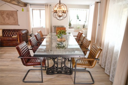 Table style Eiffel acier et verre - Bélesta