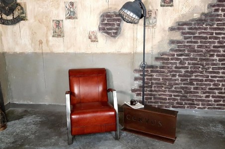 Fauteuil cuir rouge cognac vintage design métal  style indus déco loft