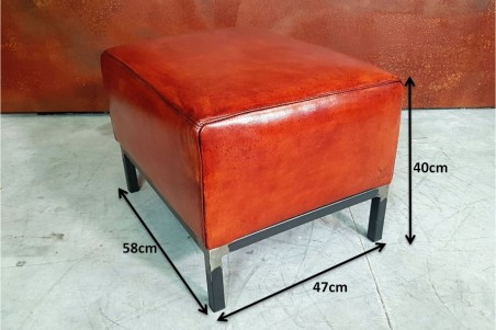 Pouf cuir cognac - Lhuis
