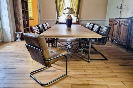 Chaise confort couleur vert olive vintage design métal déco indus loft